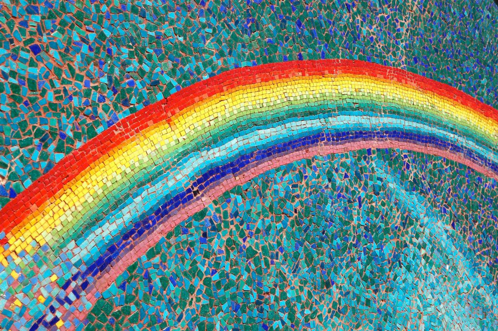 A rainbow mosaic mural can represent energetic values